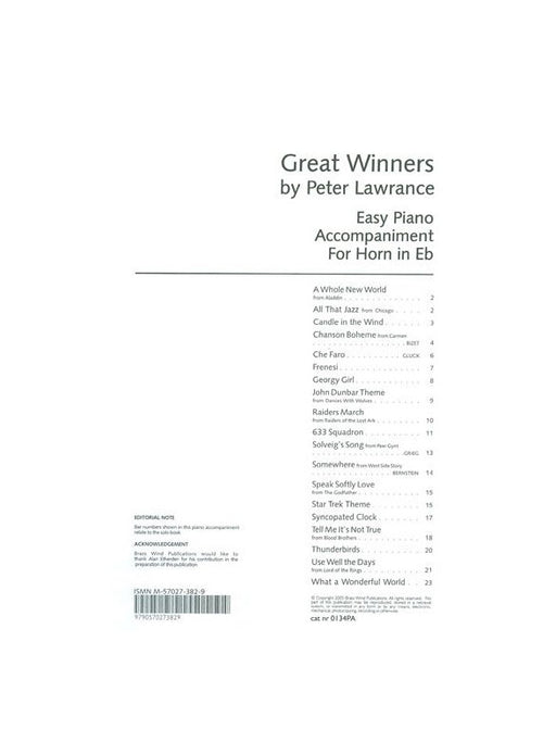 Great Winners by Peter Lawrence Easy Piano Part Horn In Eb